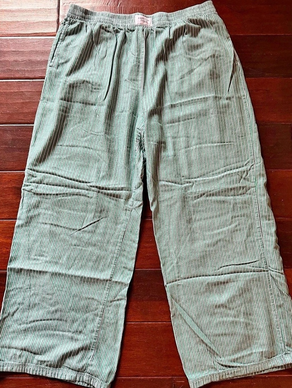 Women’s American Eagle Striped Wide-Leg pajama pants Green & White sz Lg